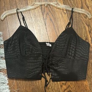 Black Cropped Top with Tie-Up Detail